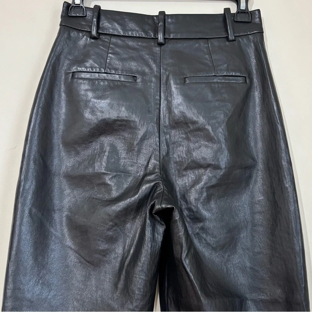 Wilfred preppy black soft faux leather high rise pleated straight leg crop pants